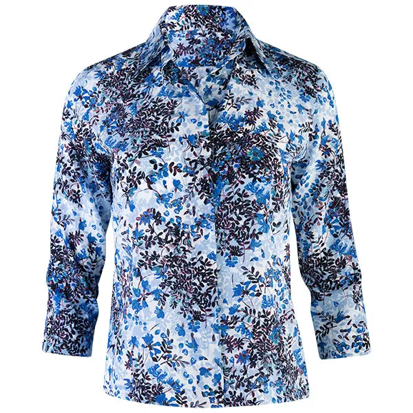3/4 Sleeve Hidden Placket Shirt in Floral Beauty