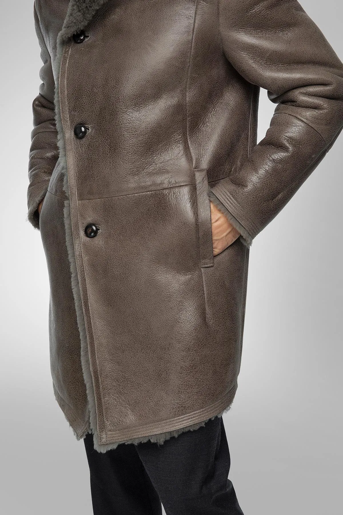 Aiden - Warm Grey Shearling Coat