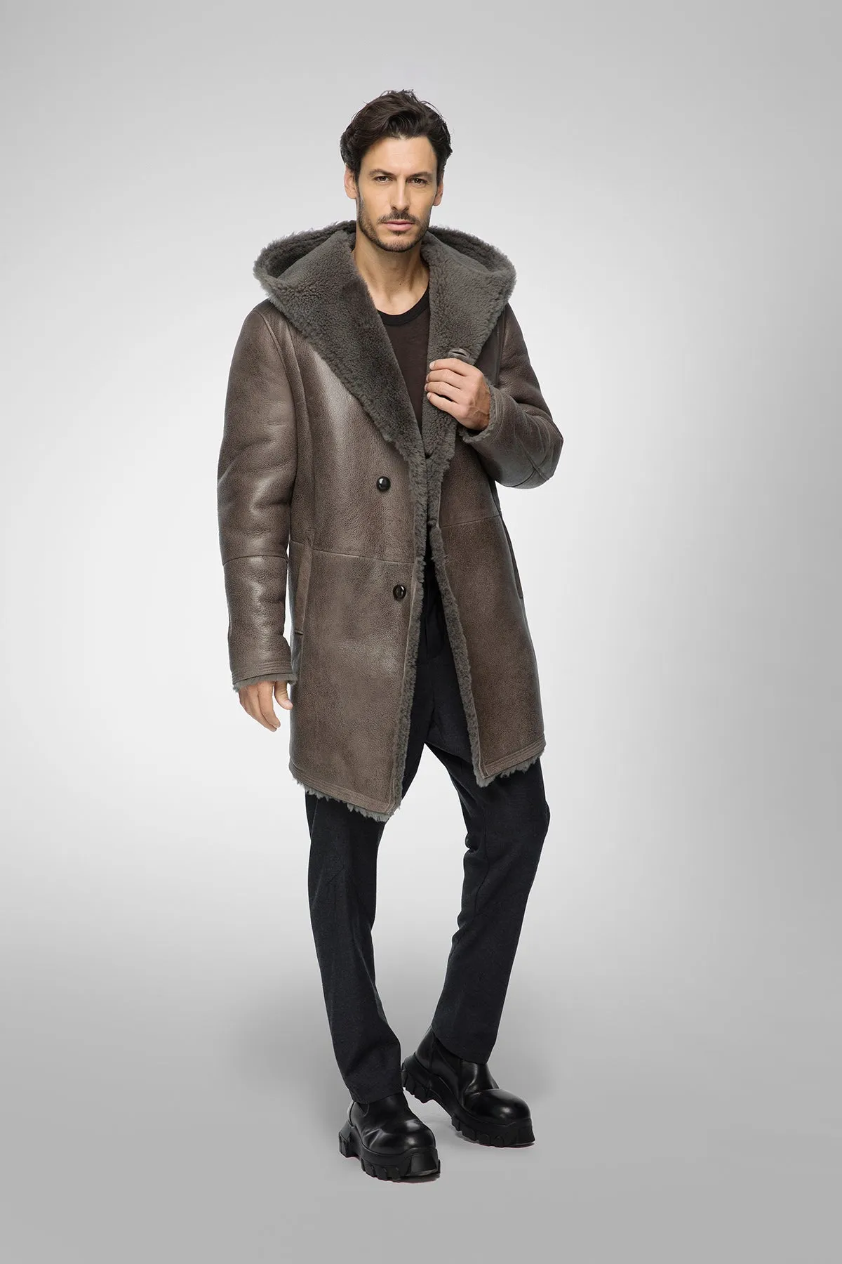 Aiden - Warm Grey Shearling Coat