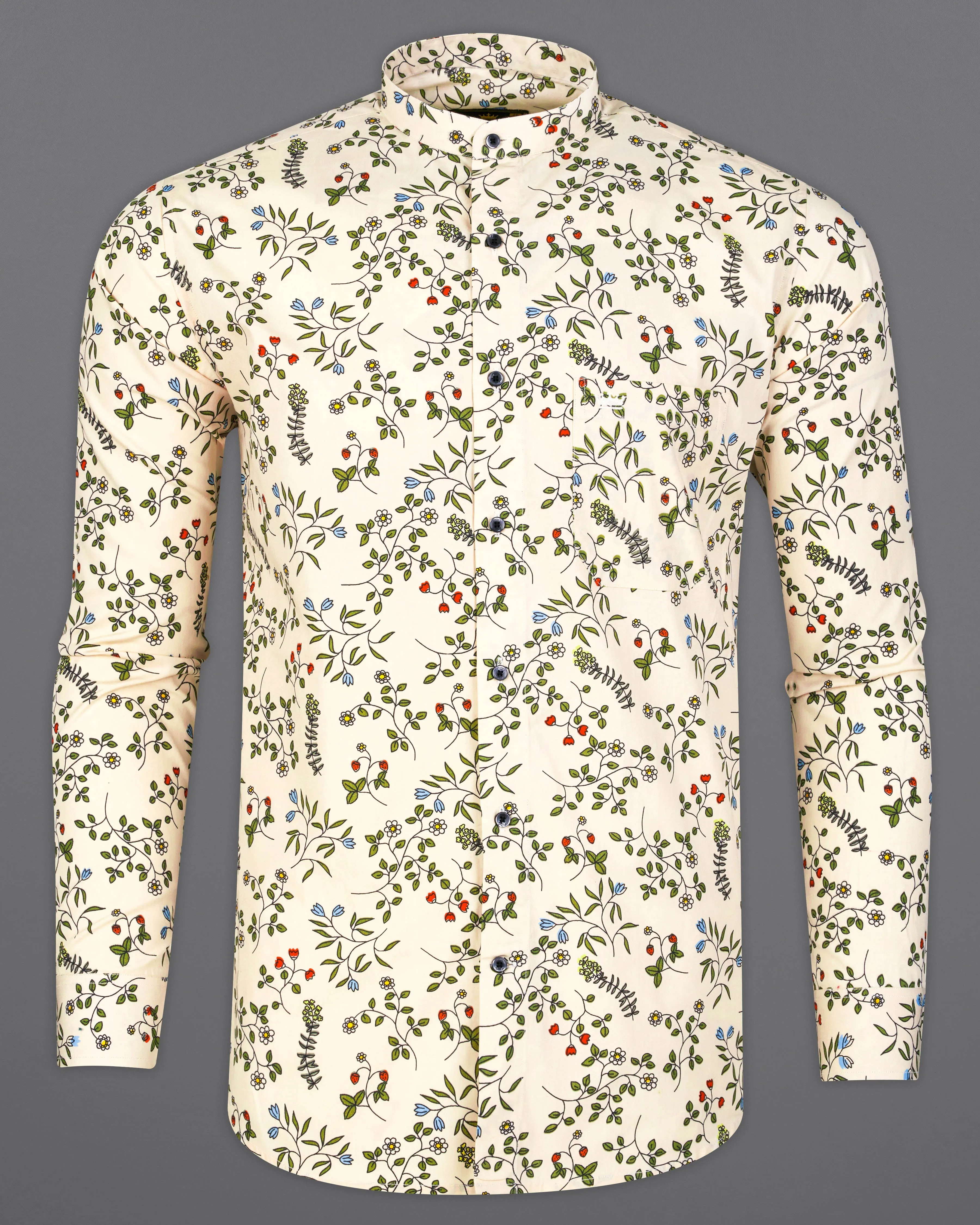 Albescent Cream Multicolour Ditsy Printed Royal Oxford Shirt