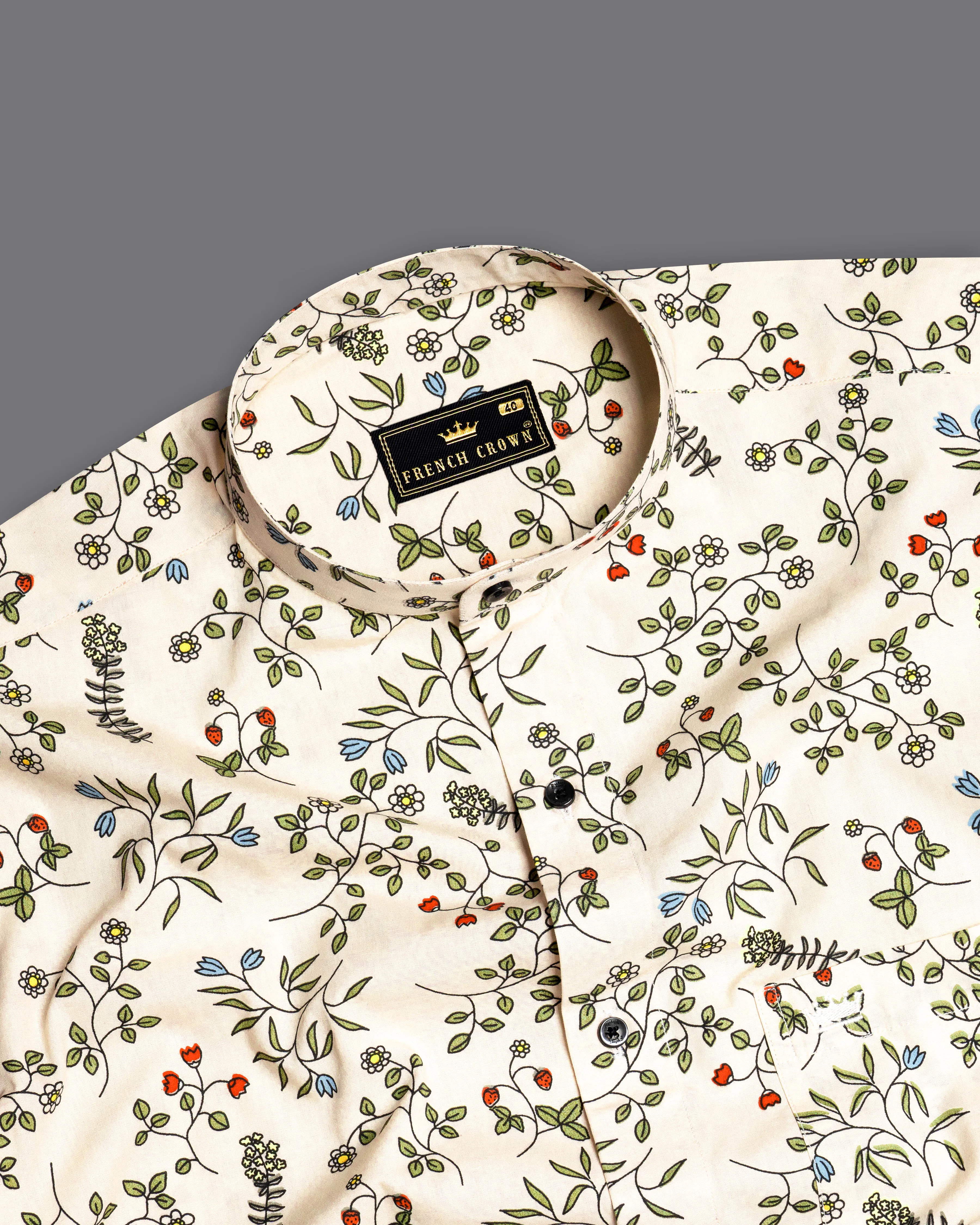 Albescent Cream Multicolour Ditsy Printed Royal Oxford Shirt