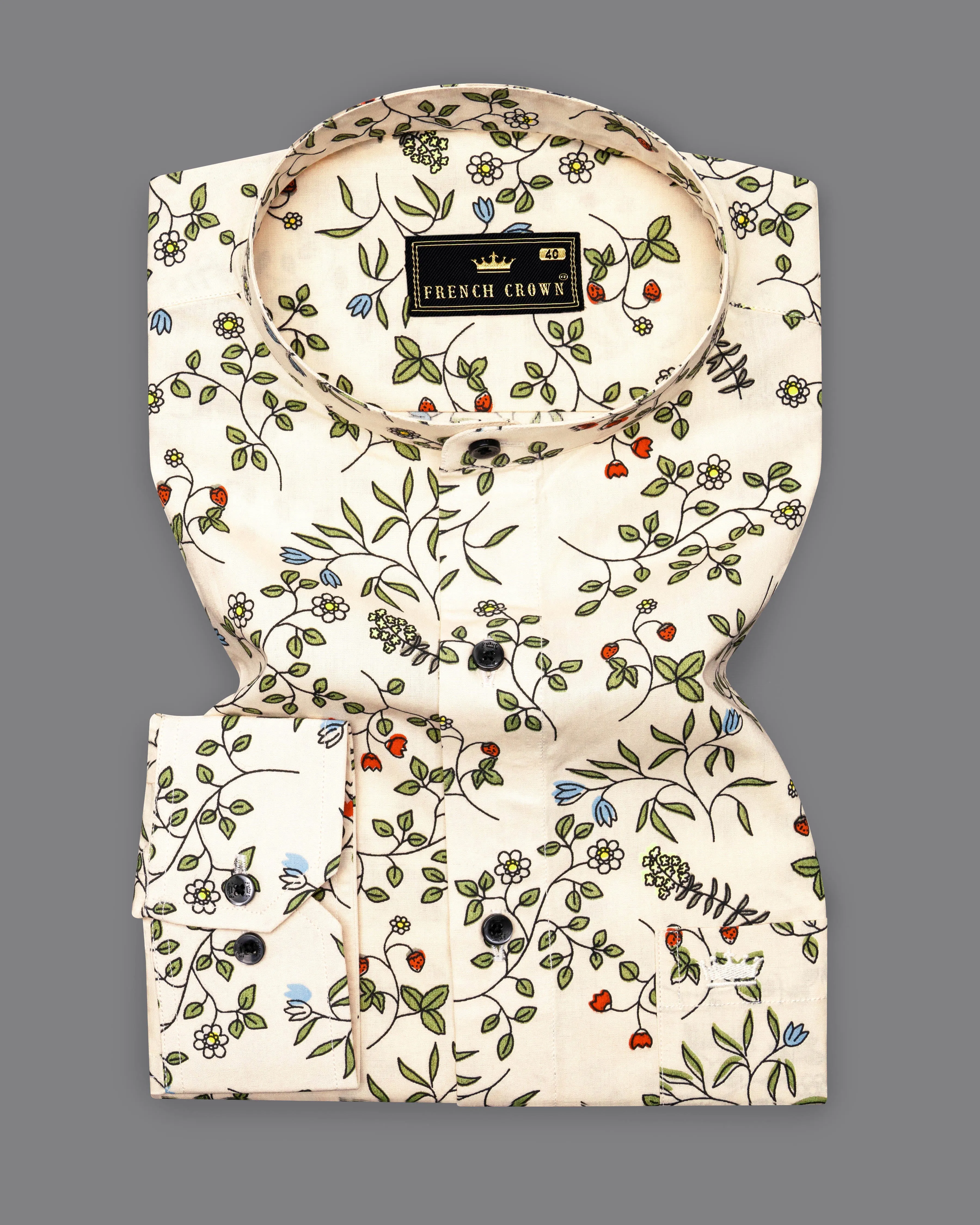 Albescent Cream Multicolour Ditsy Printed Royal Oxford Shirt
