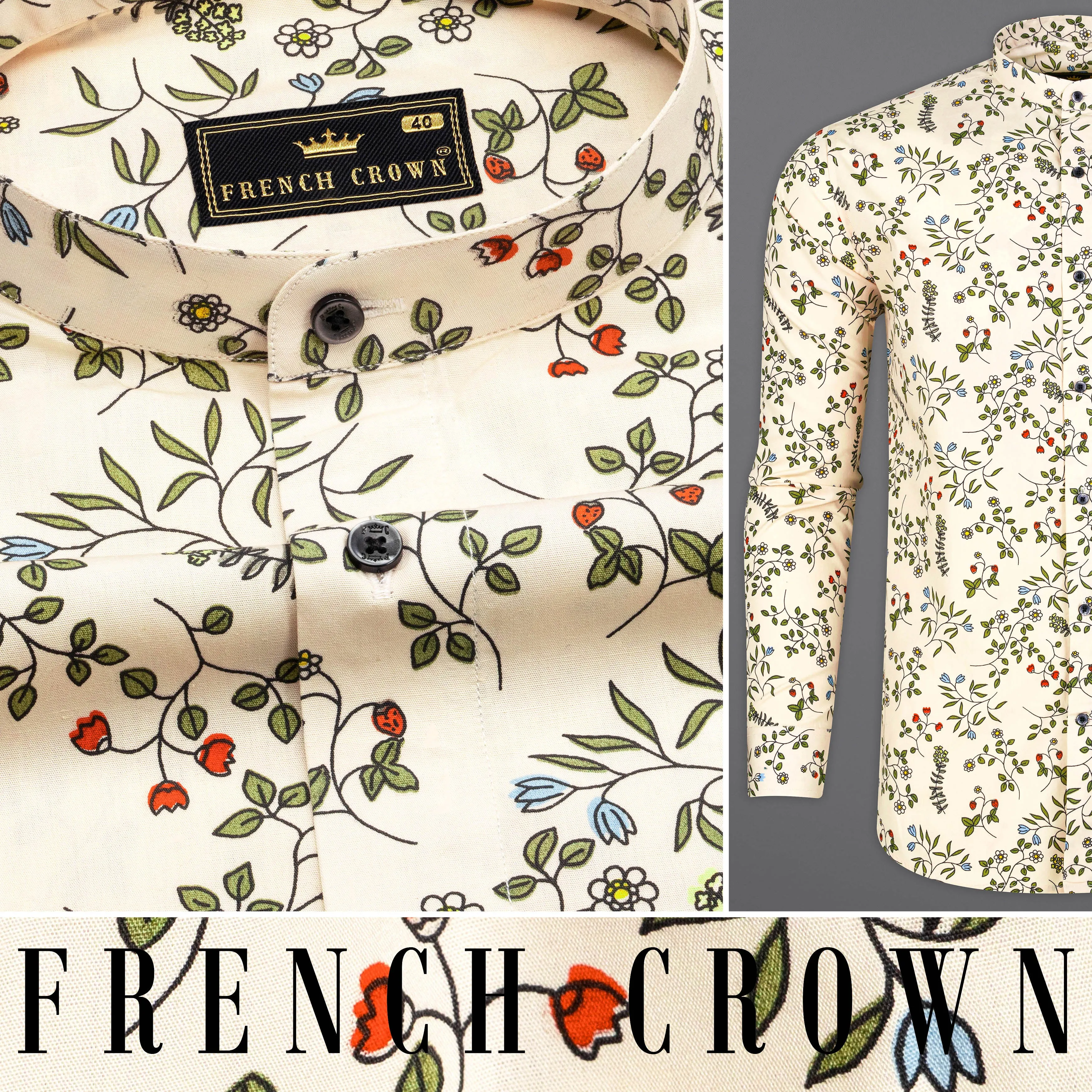 Albescent Cream Multicolour Ditsy Printed Royal Oxford Shirt