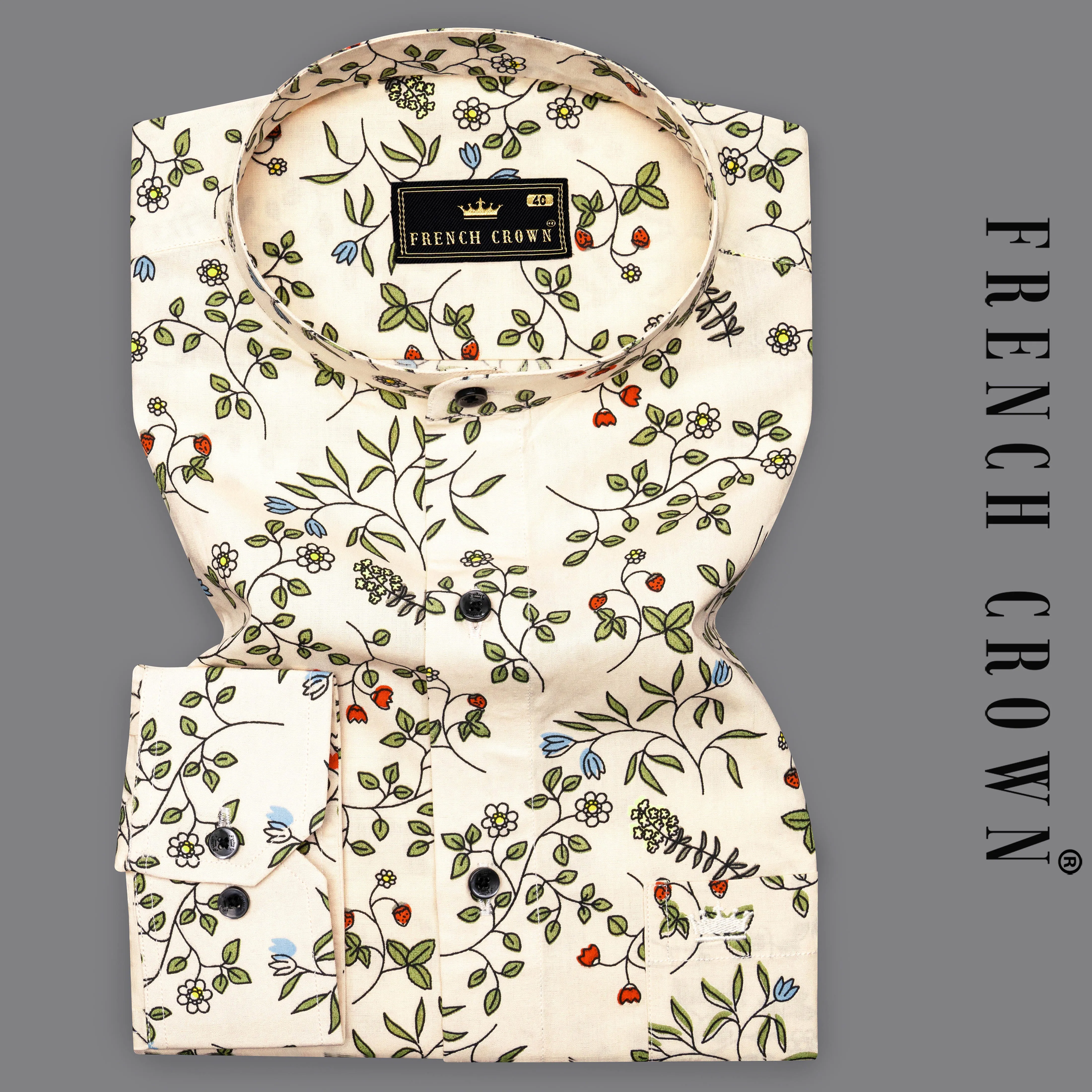 Albescent Cream Multicolour Ditsy Printed Royal Oxford Shirt