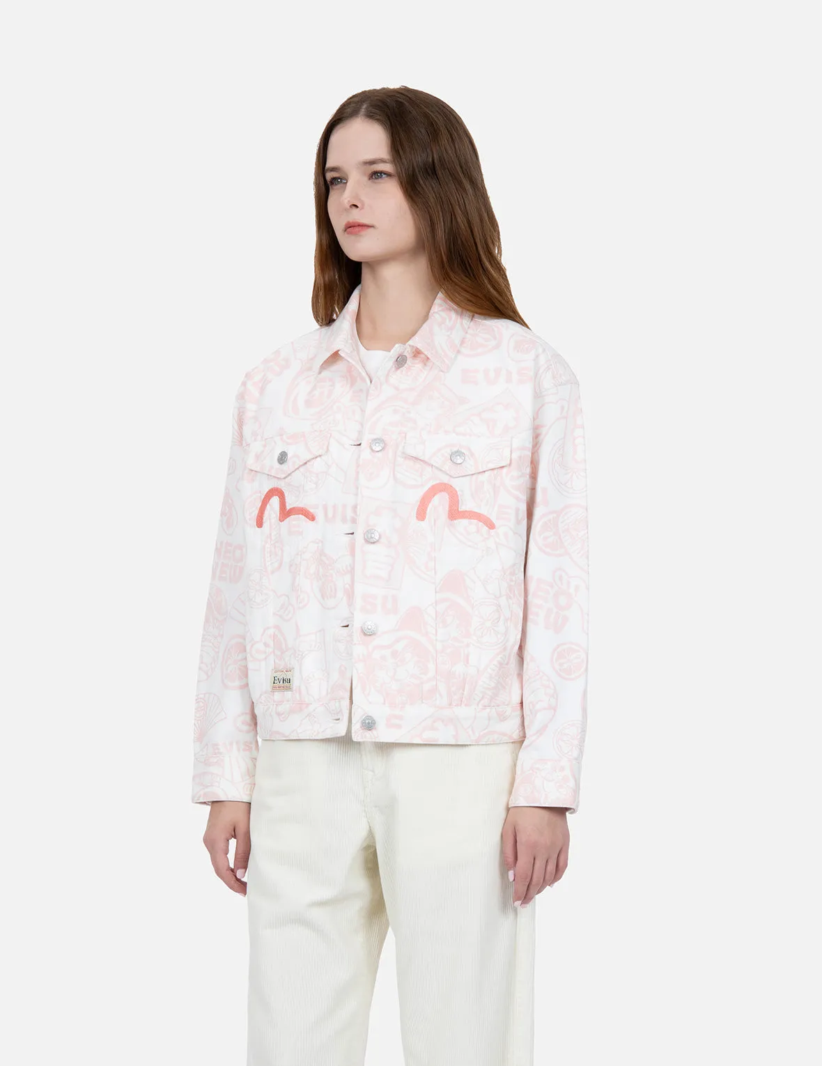 Allover EVISU Squad Discharge-Print Denim Jacket
