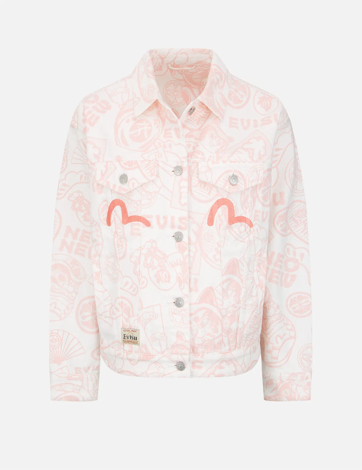 Allover EVISU Squad Discharge-Print Denim Jacket