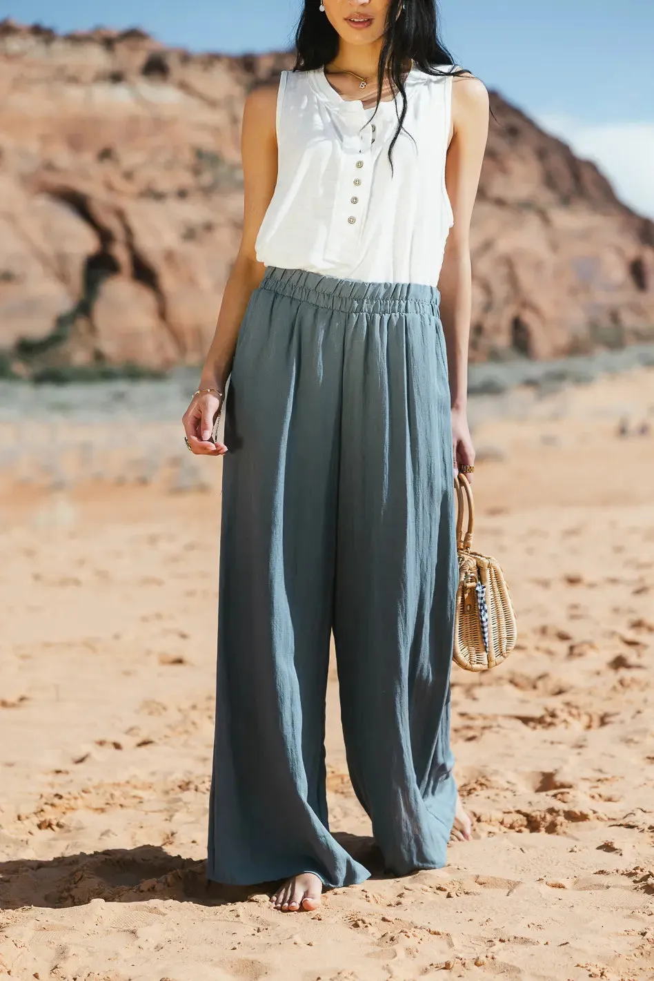 Amaya Wide Leg Pants in Slate - FINAL SALE