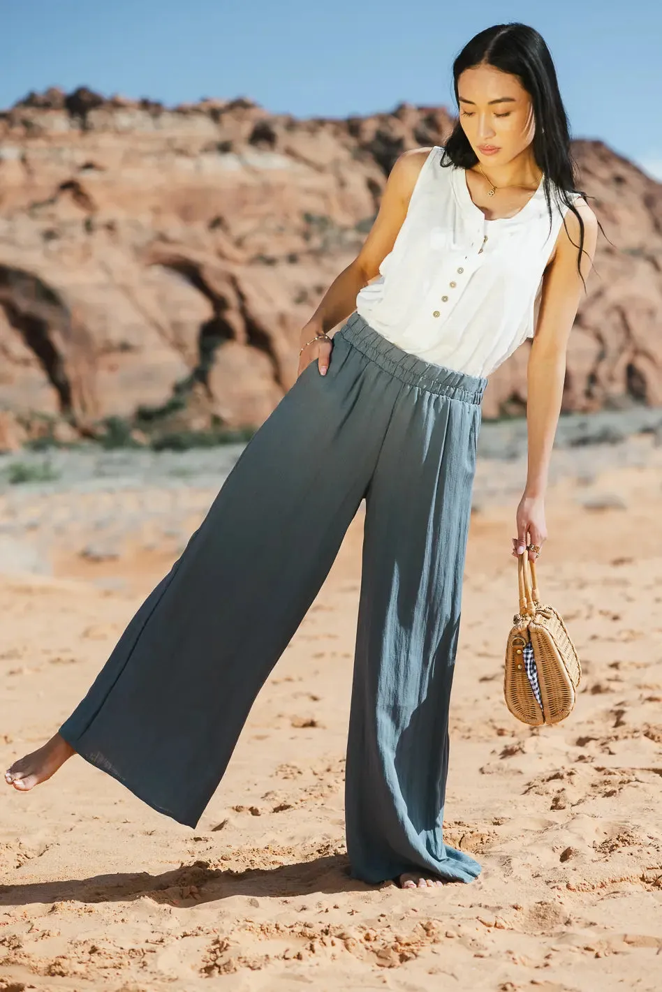Amaya Wide Leg Pants in Slate - FINAL SALE
