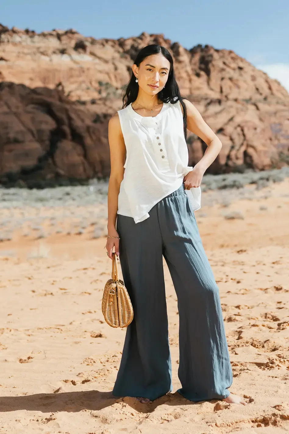 Amaya Wide Leg Pants in Slate - FINAL SALE