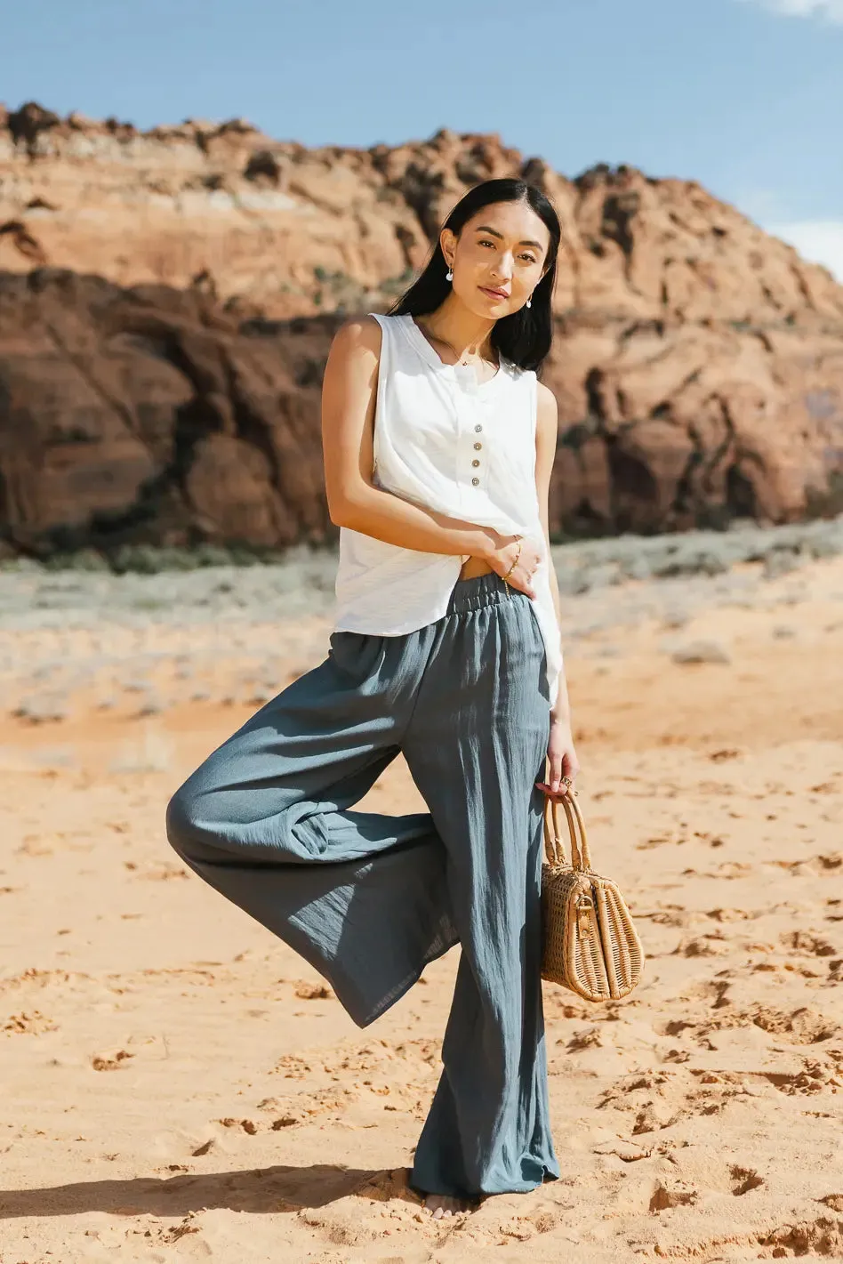 Amaya Wide Leg Pants in Slate - FINAL SALE