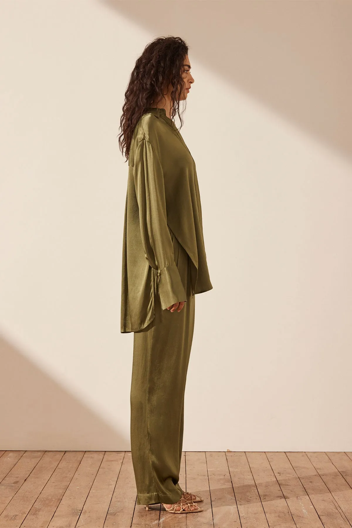 ARIENZO TUXEDO SHIRT - GREEN OLIVE