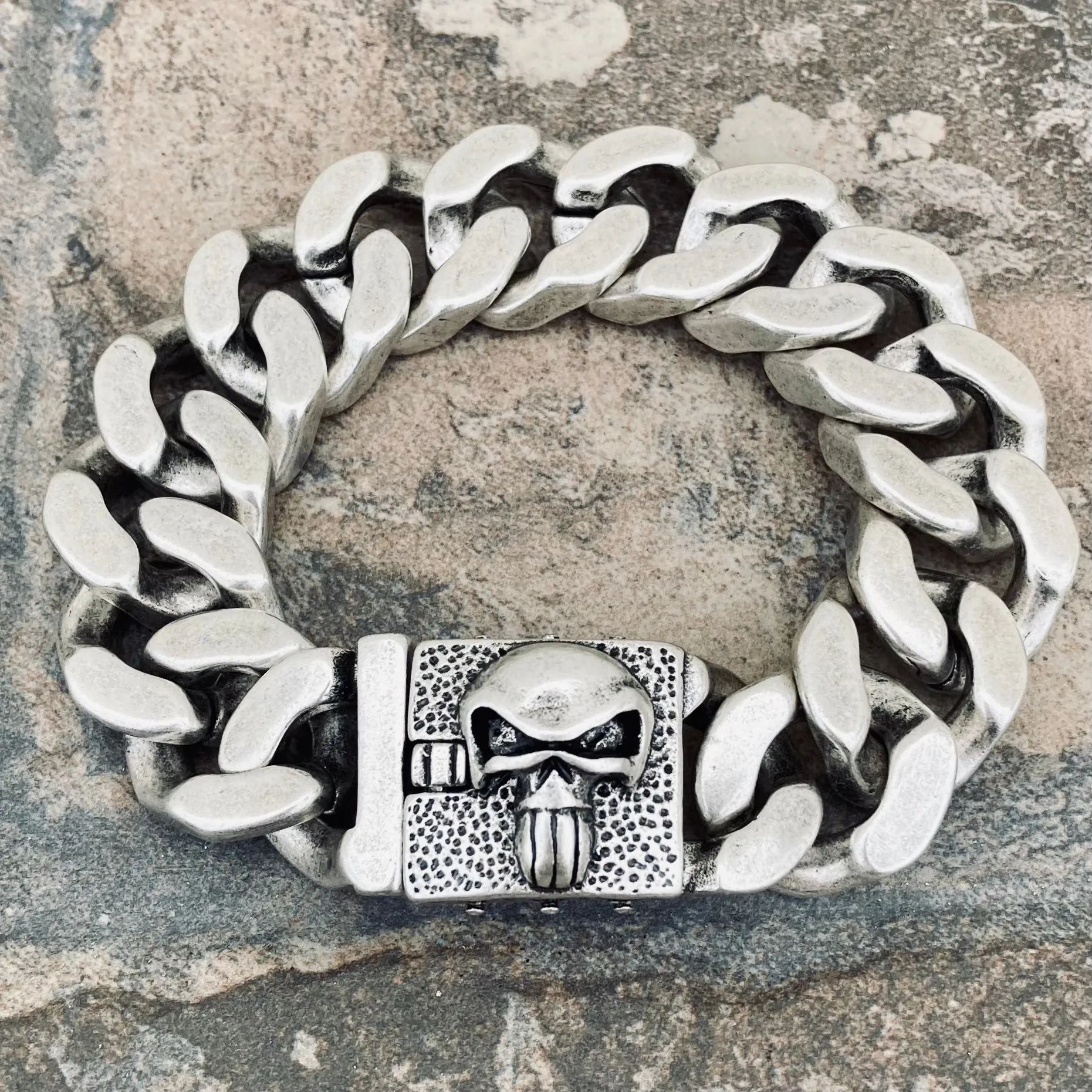 Bagger Bracelet - "EASY BIKER" - Skull Brushed - 3/4" wide - B130