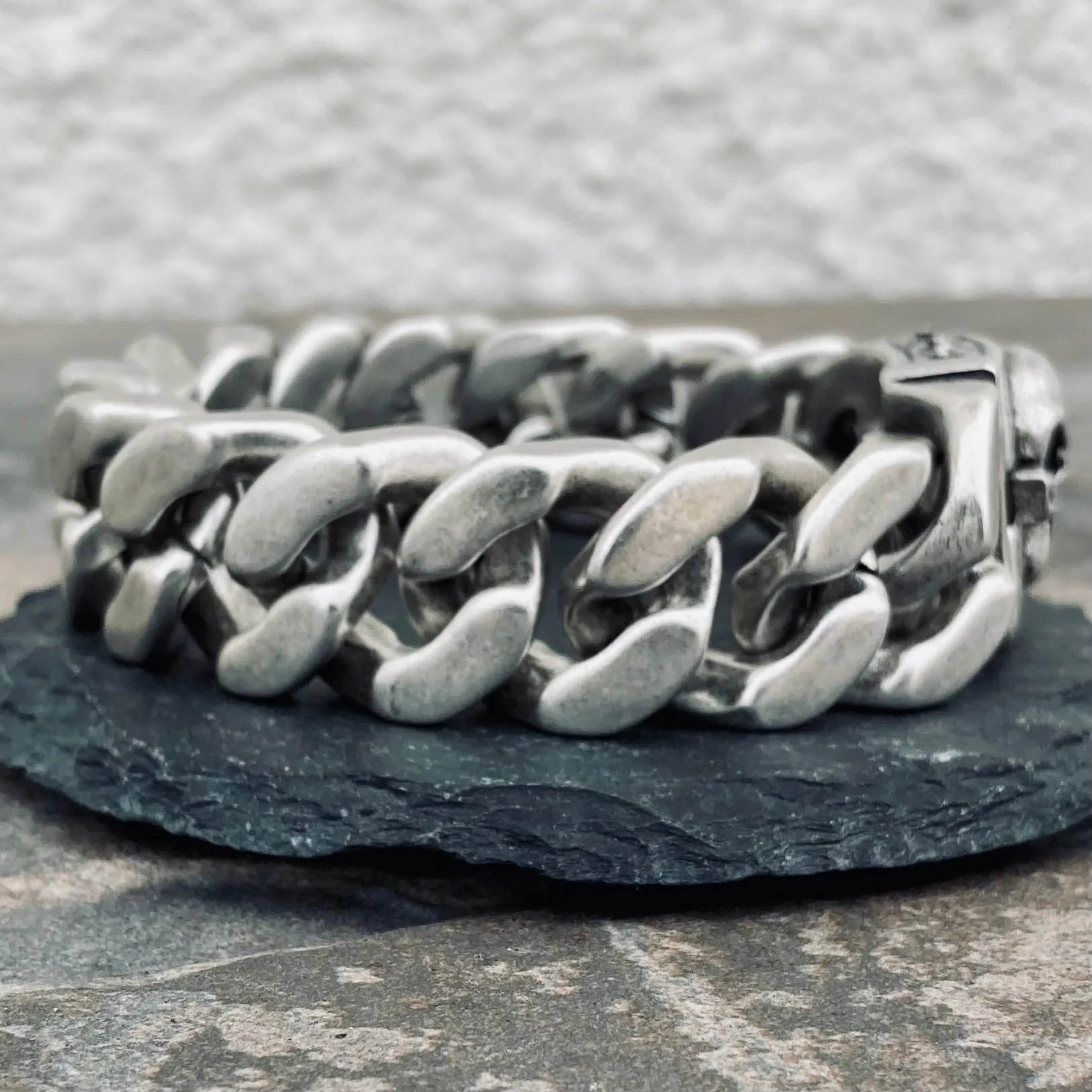 Bagger Bracelet - "EASY BIKER" - Skull Brushed - 3/4" wide - B130