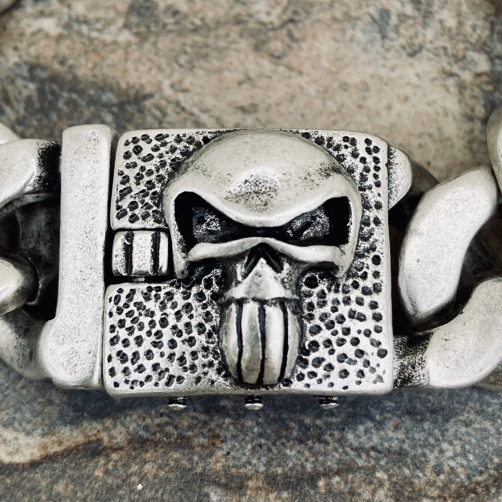 Bagger Bracelet - "EASY BIKER" - Skull Brushed - 3/4" wide - B130