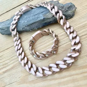 Bagger Necklace - "EASY BIKER" - Brushed Rose Gold -  3/4 Inch wide #1124N(Bracelet not included)