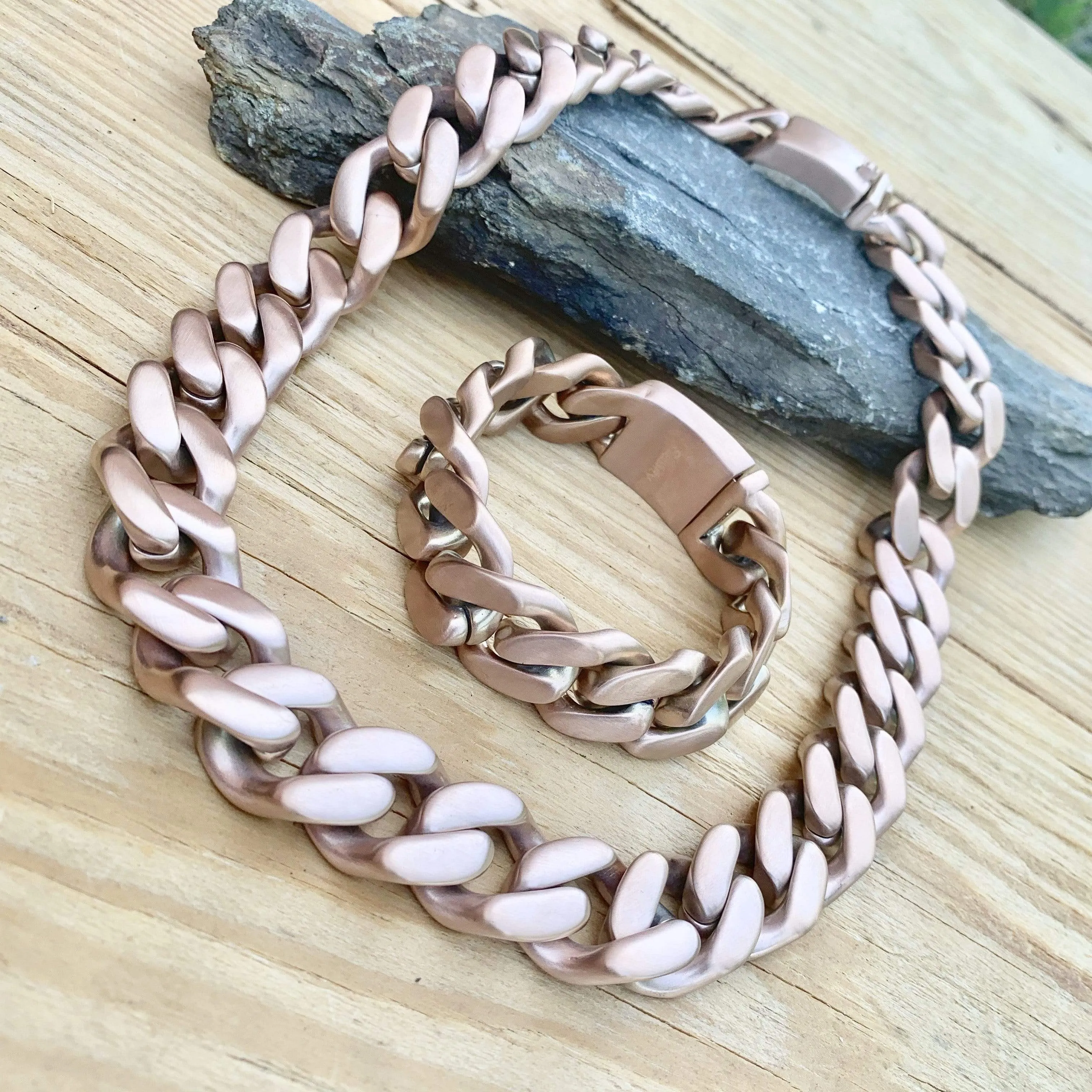 Bagger Necklace - "EASY BIKER" - Brushed Rose Gold -  3/4 Inch wide #1124N(Bracelet not included)