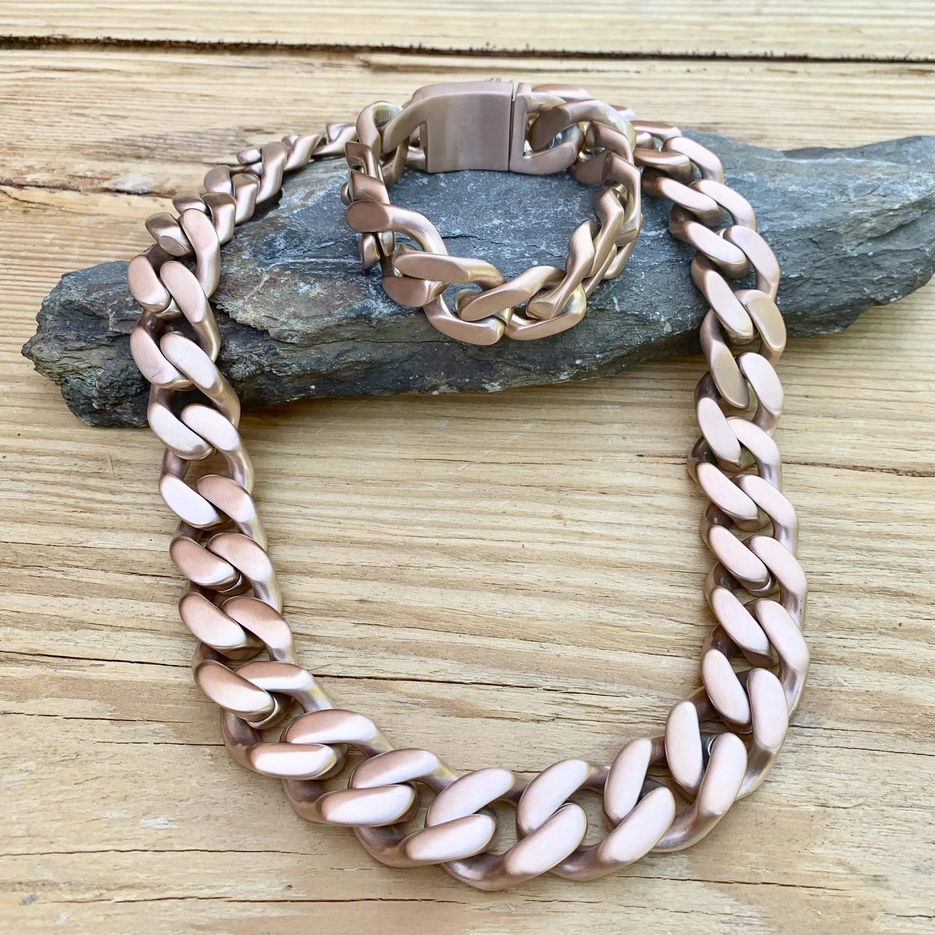 Bagger Necklace - "EASY BIKER" - Brushed Rose Gold -  3/4 Inch wide #1124N(Bracelet not included)