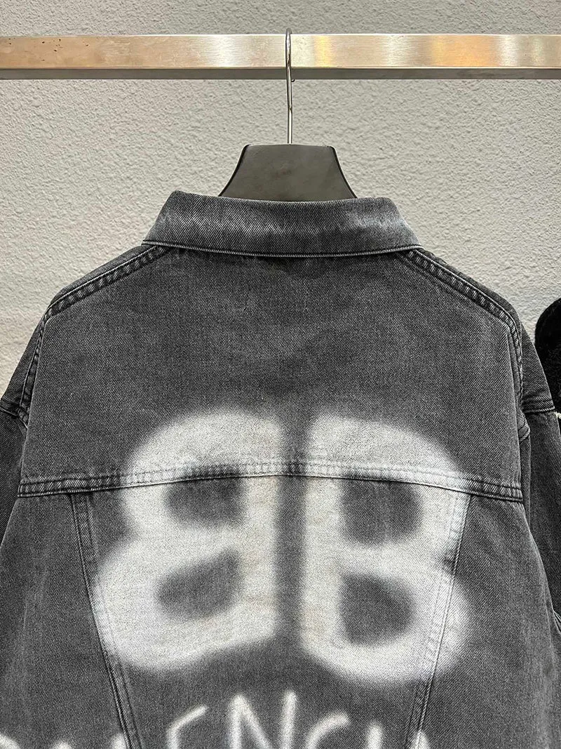 BALENCIAGA SPRAY PAINT LOGO DENIM JACKET