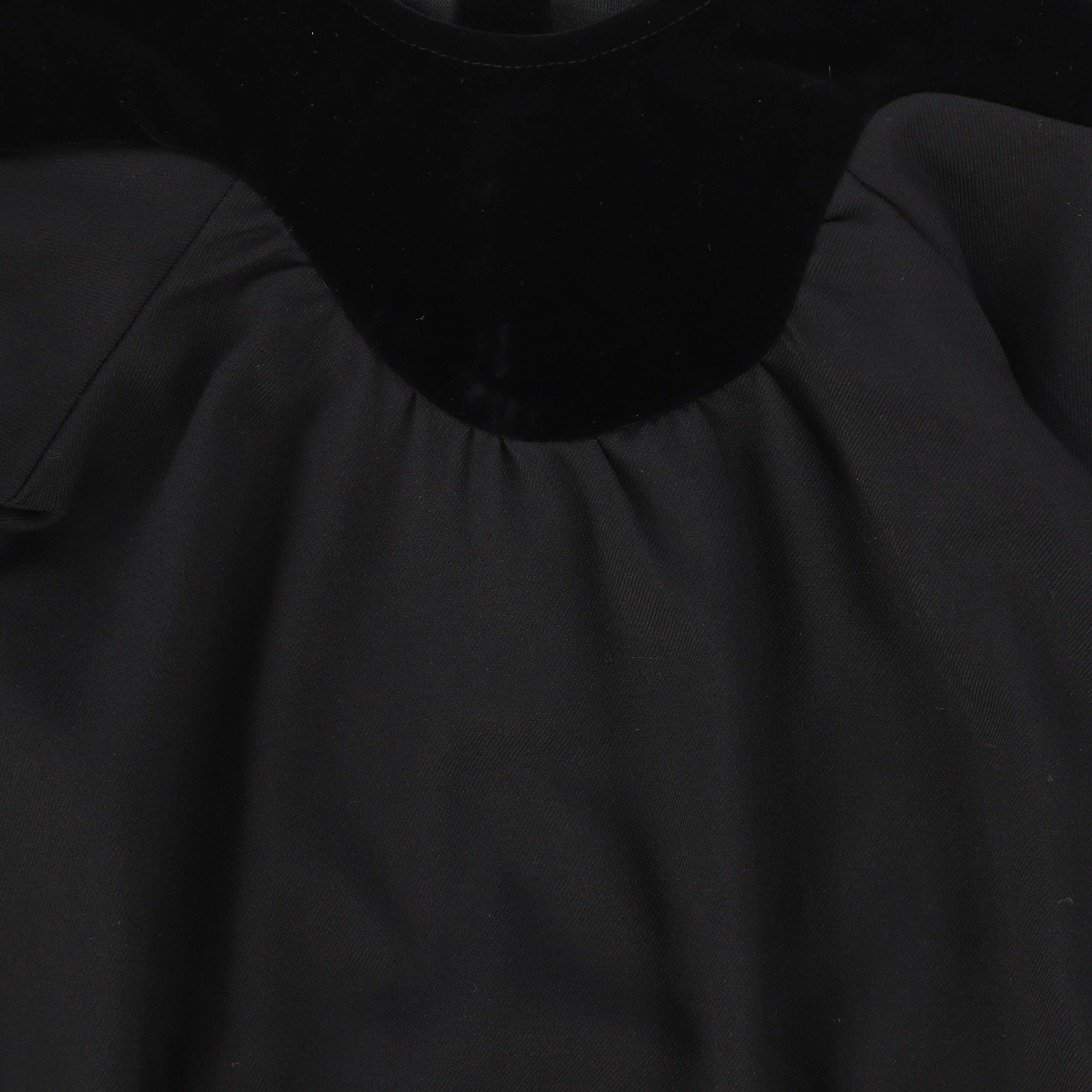 Black Wool Romper with Bamboo Velour Wave Detail - Final Sale