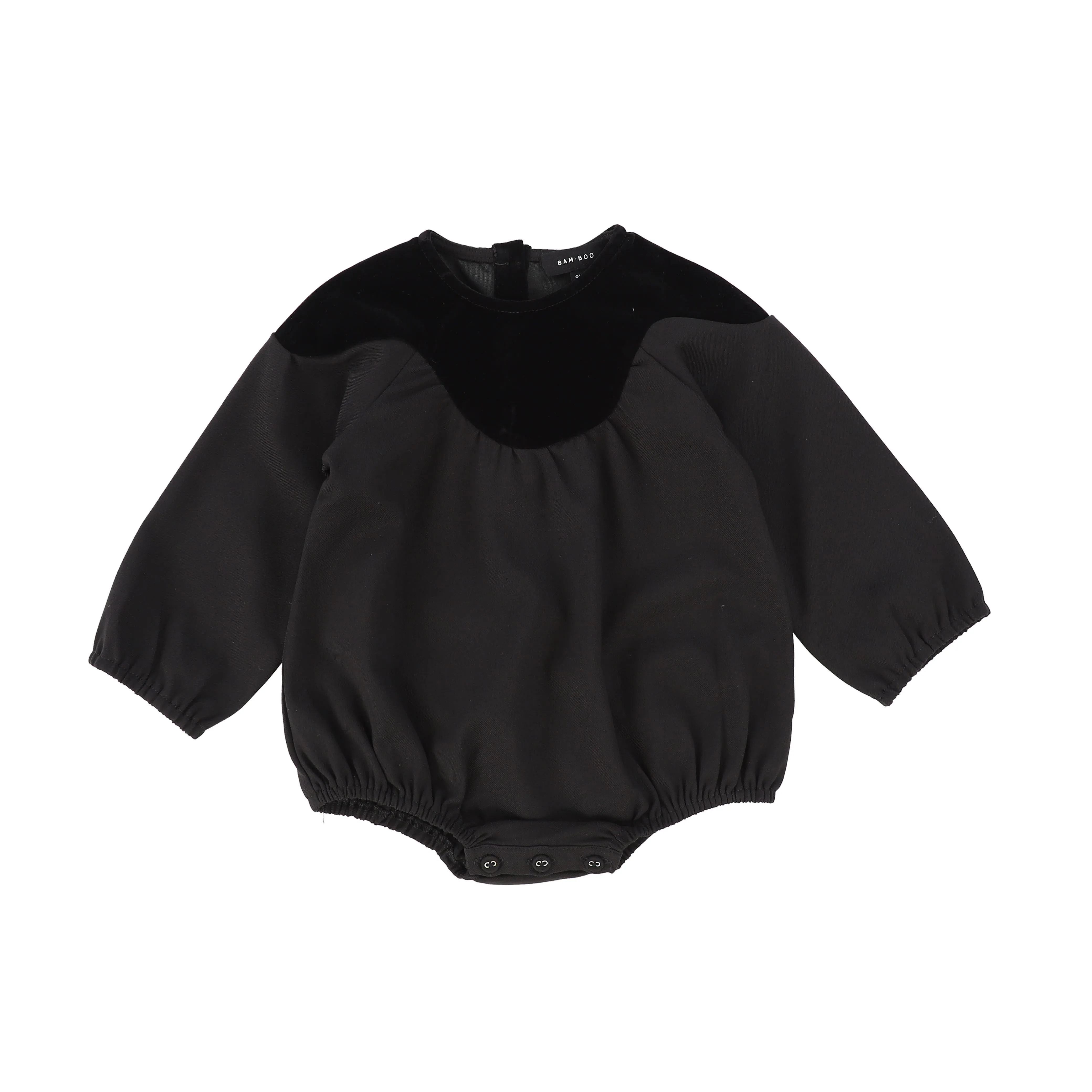 Black Wool Romper with Bamboo Velour Wave Detail - Final Sale