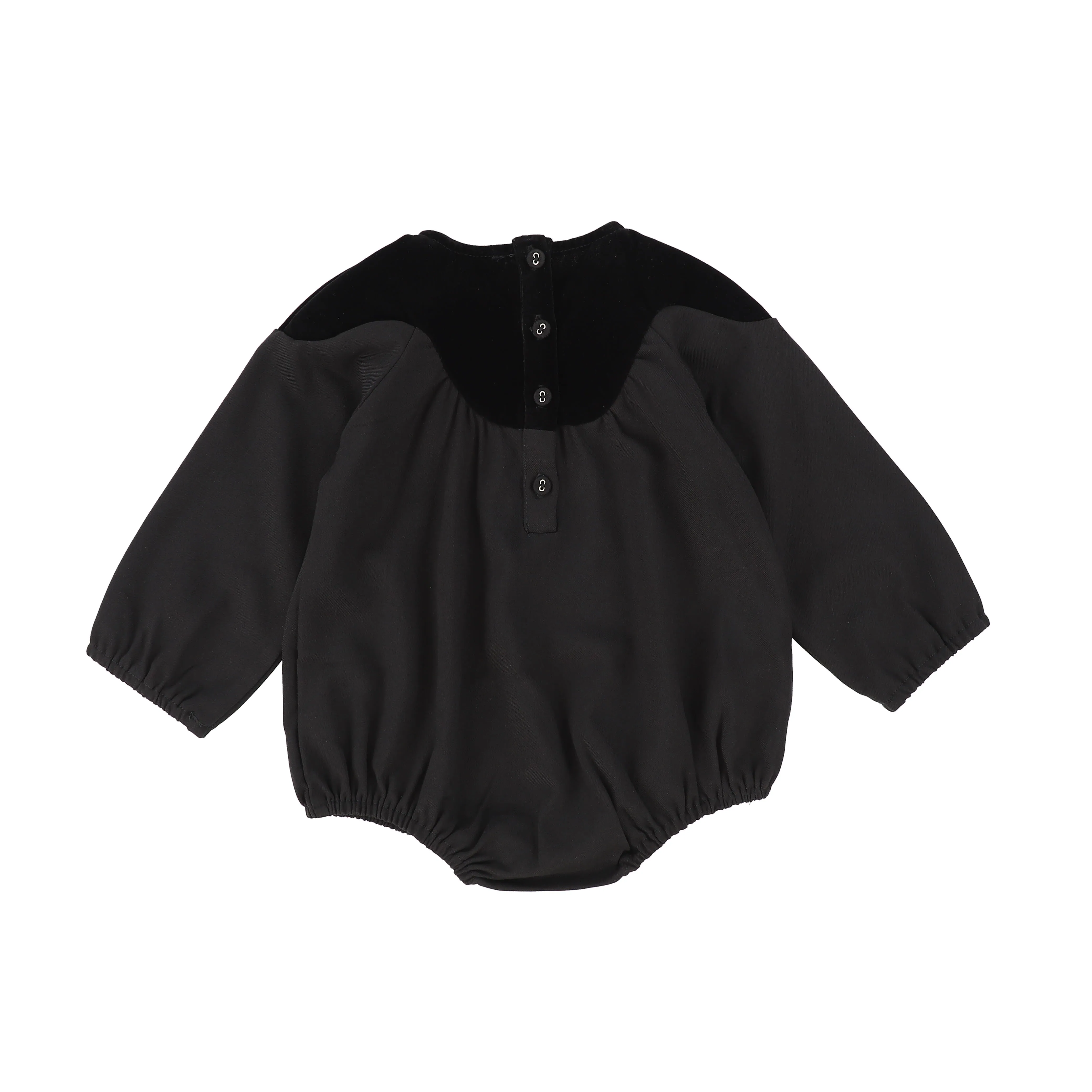 Black Wool Romper with Bamboo Velour Wave Detail - Final Sale