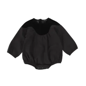 Black Wool Romper with Bamboo Velour Wave Detail - Final Sale