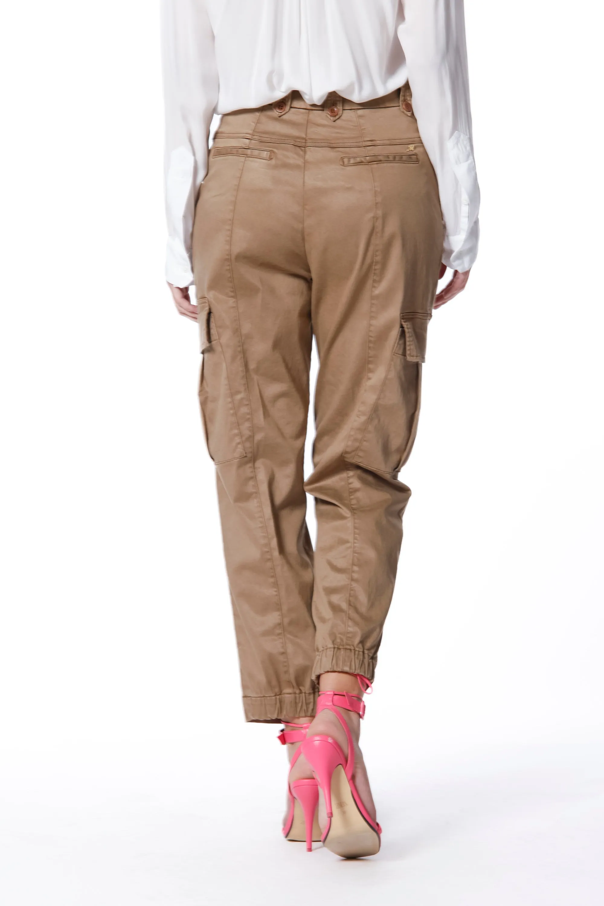 Birkin pantalone cargo donna in raso stretch con borchie curvy