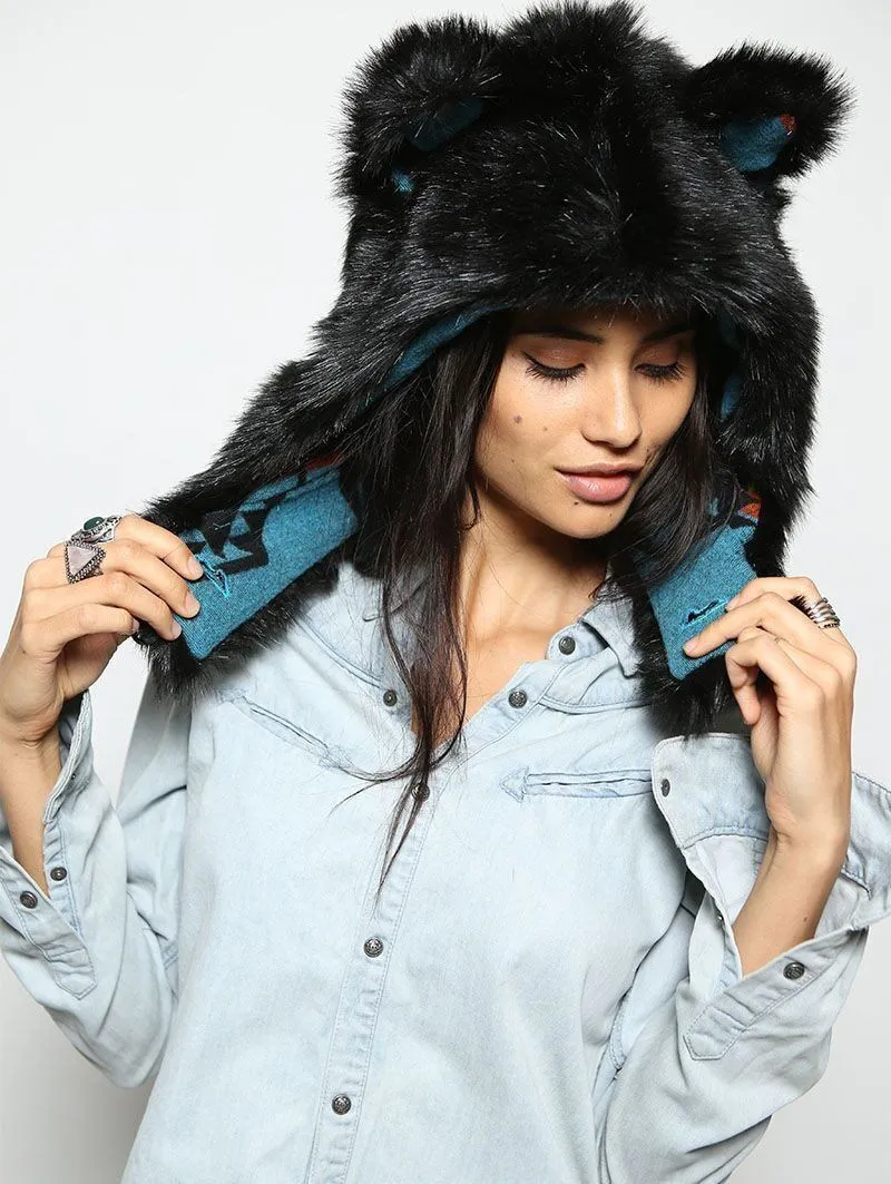 Black Wolf Faux Fur Half Hood