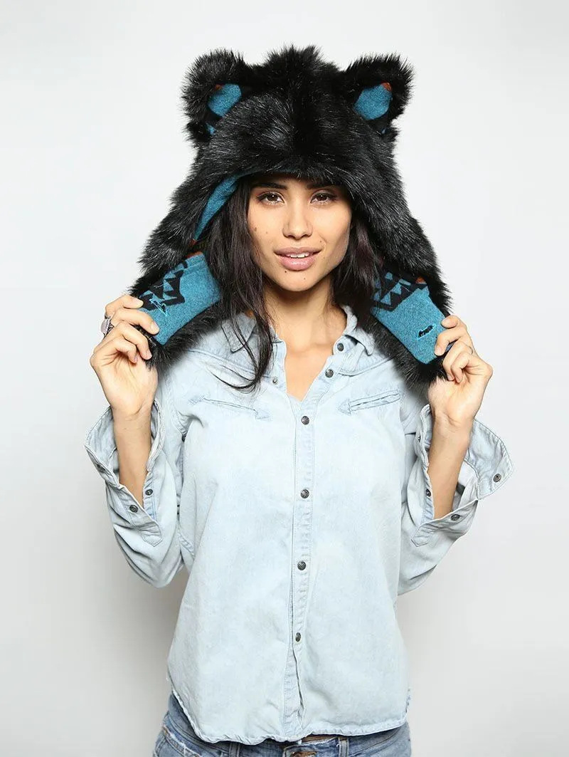 Black Wolf Faux Fur Half Hood