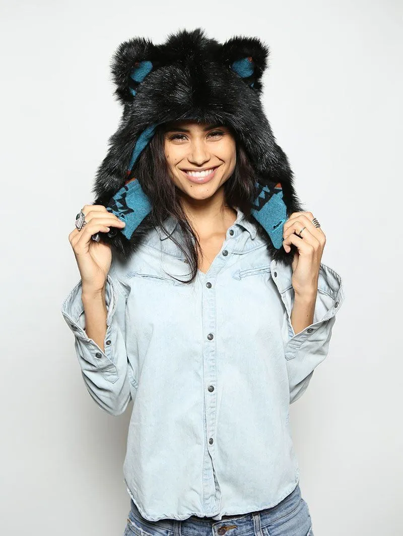 Black Wolf Faux Fur Half Hood