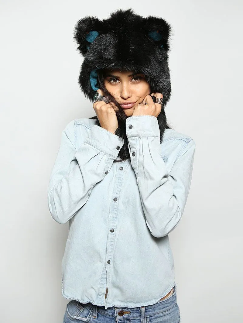 Black Wolf Faux Fur Half Hood