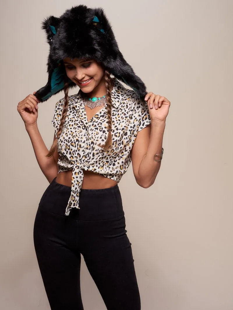 Black Wolf Faux Fur Half Hood