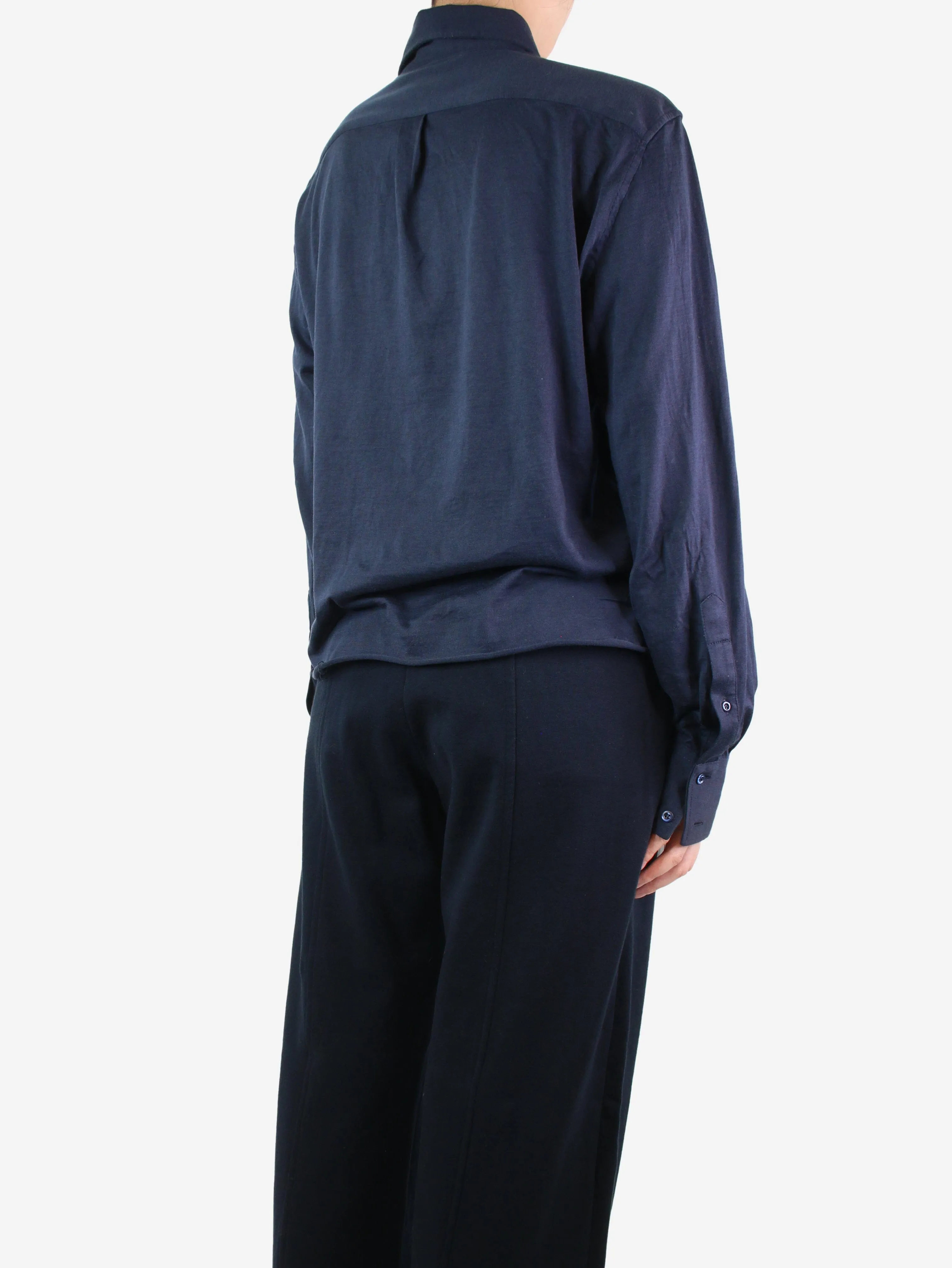 Blue button-up silk-blend shirt - size UK 16