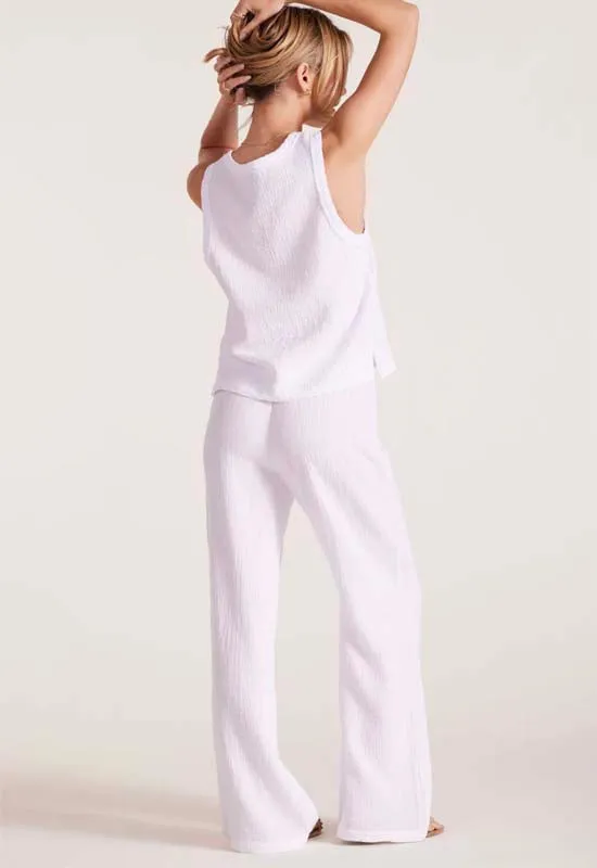 Bobi - Smocked Waist Wide Leg Pant White