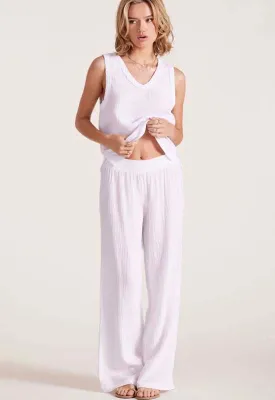Bobi - Smocked Waist Wide Leg Pant White