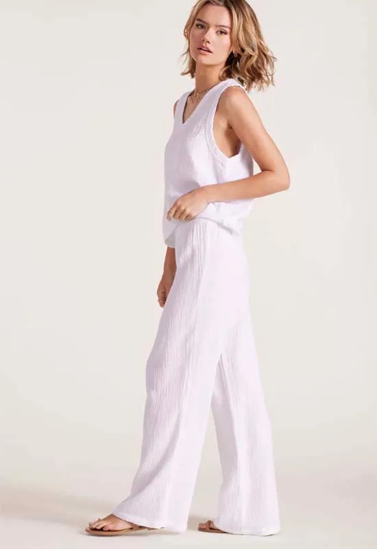 Bobi - Smocked Waist Wide Leg Pant White