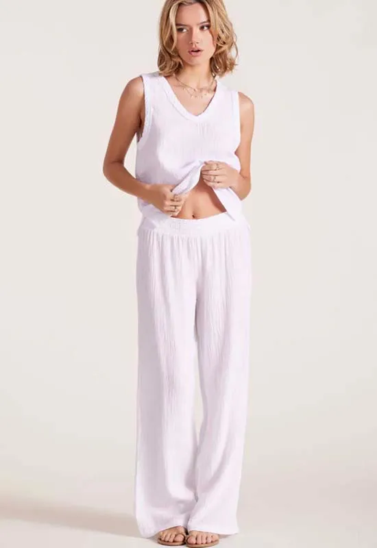 Bobi - Smocked Waist Wide Leg Pant White