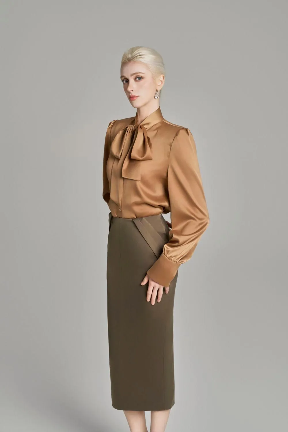 Bria Straight Tie Neck Silk Shirt