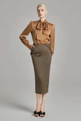 Bria Straight Tie Neck Silk Shirt