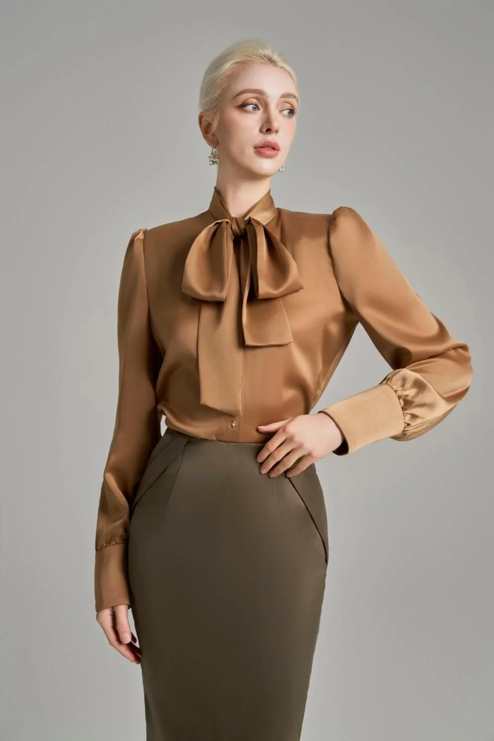 Bria Straight Tie Neck Silk Shirt