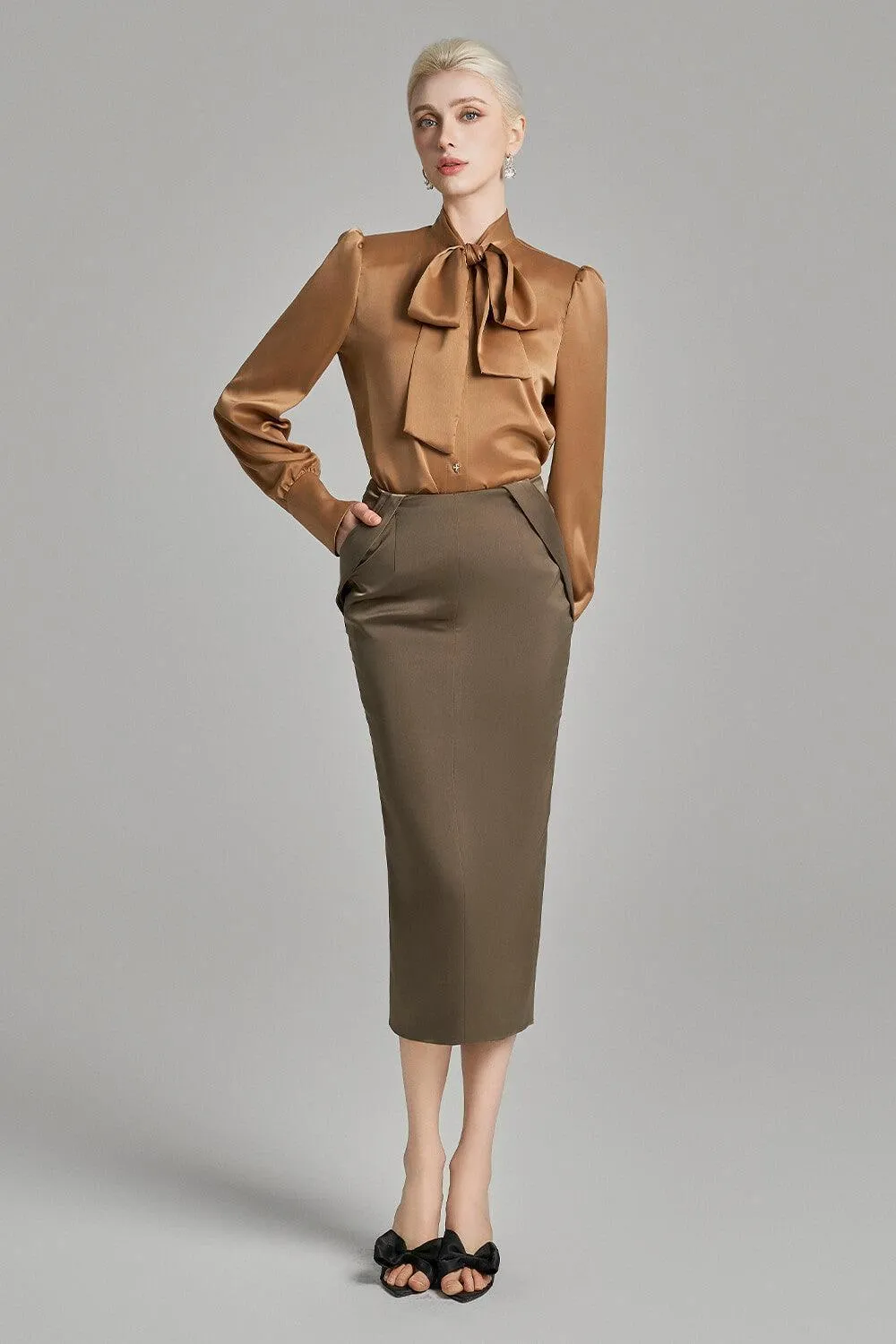 Bria Straight Tie Neck Silk Shirt