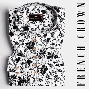 Bright White and Black Ditsy Printed Royal Oxford Kurta Shirt