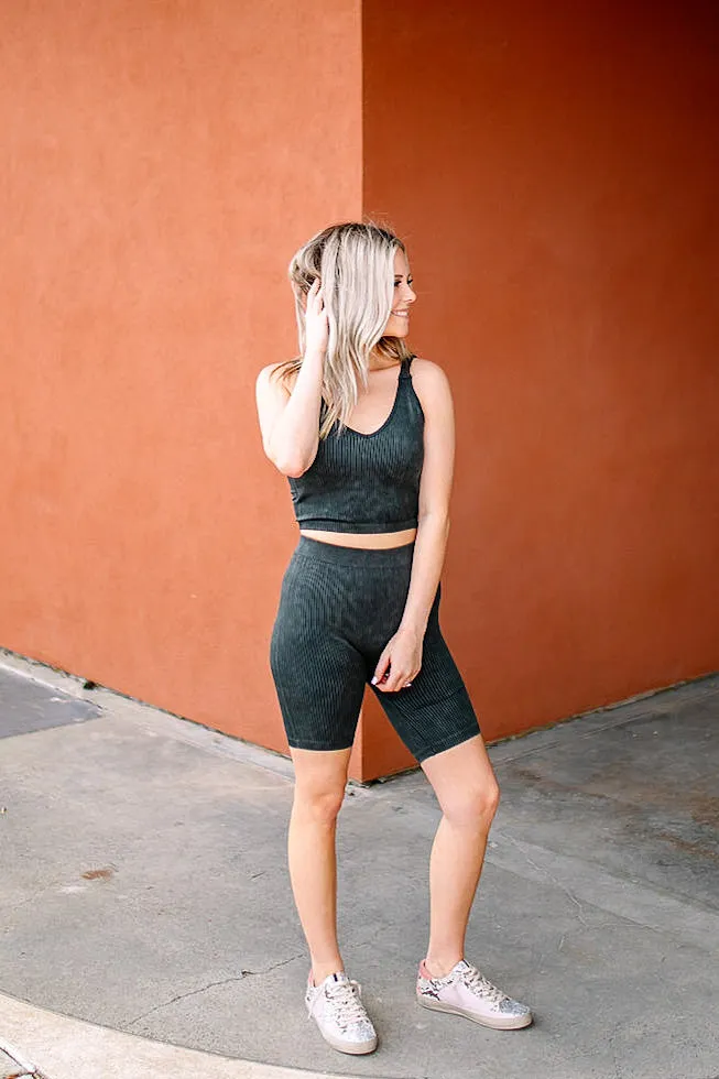 Brooke Black Ribbed Biker Short | FINAL SALE