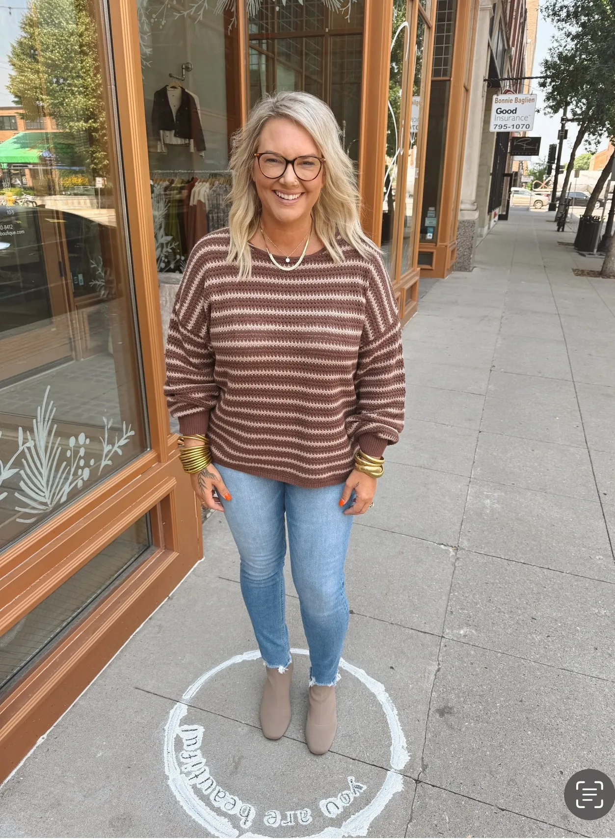 Brown Striped Relaxed Fit Sweater