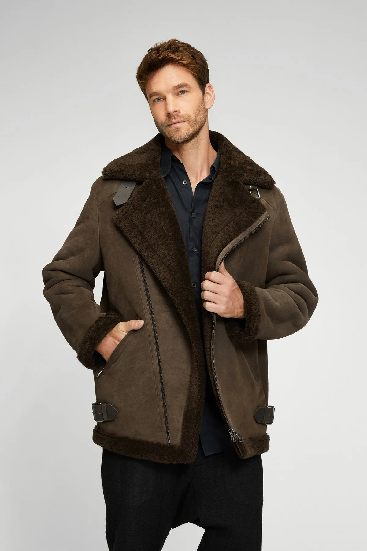 Brown Tobacco Shearling Coat