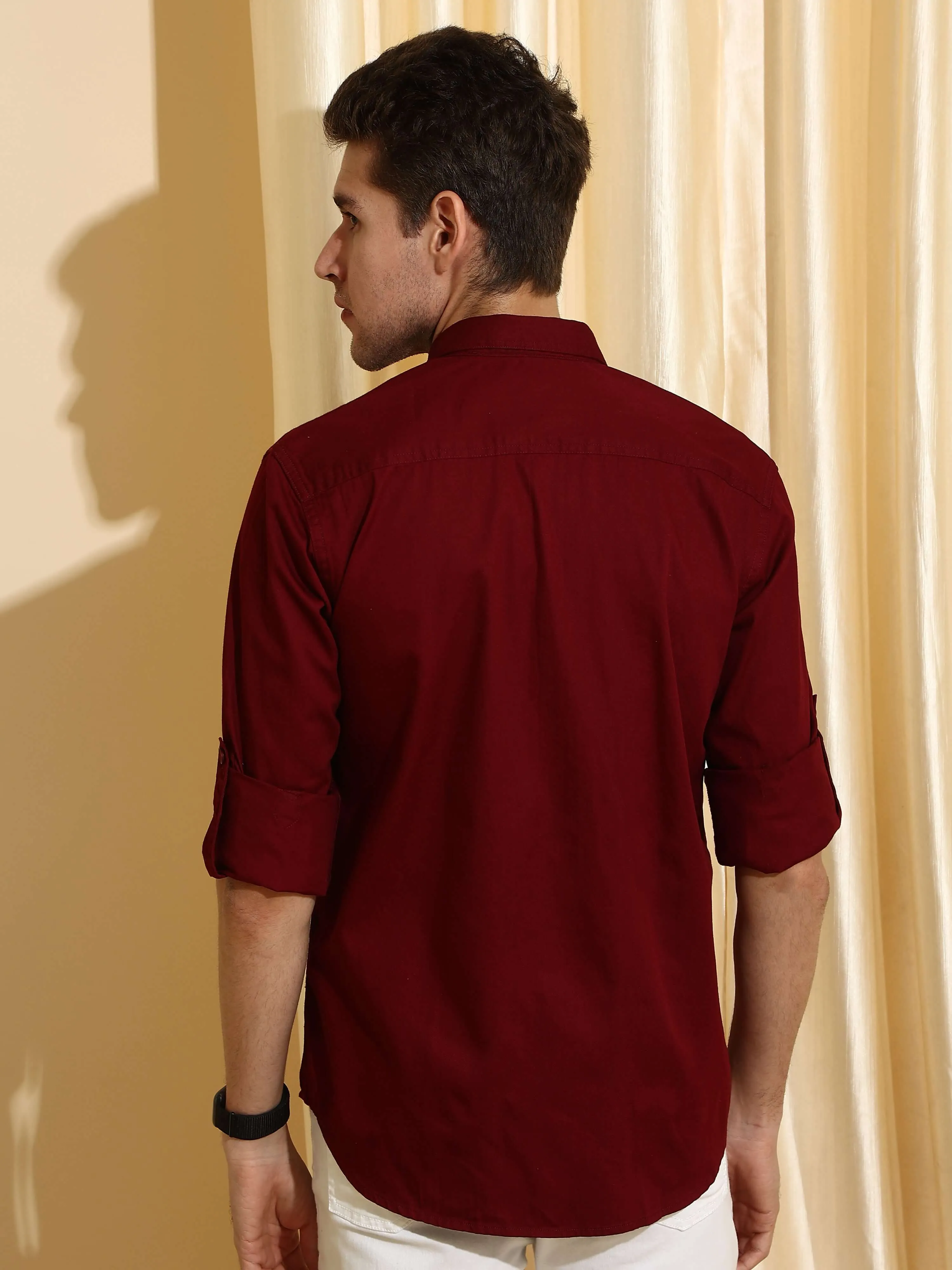 Burgundy maroon Cargo casual full sleeve shirt