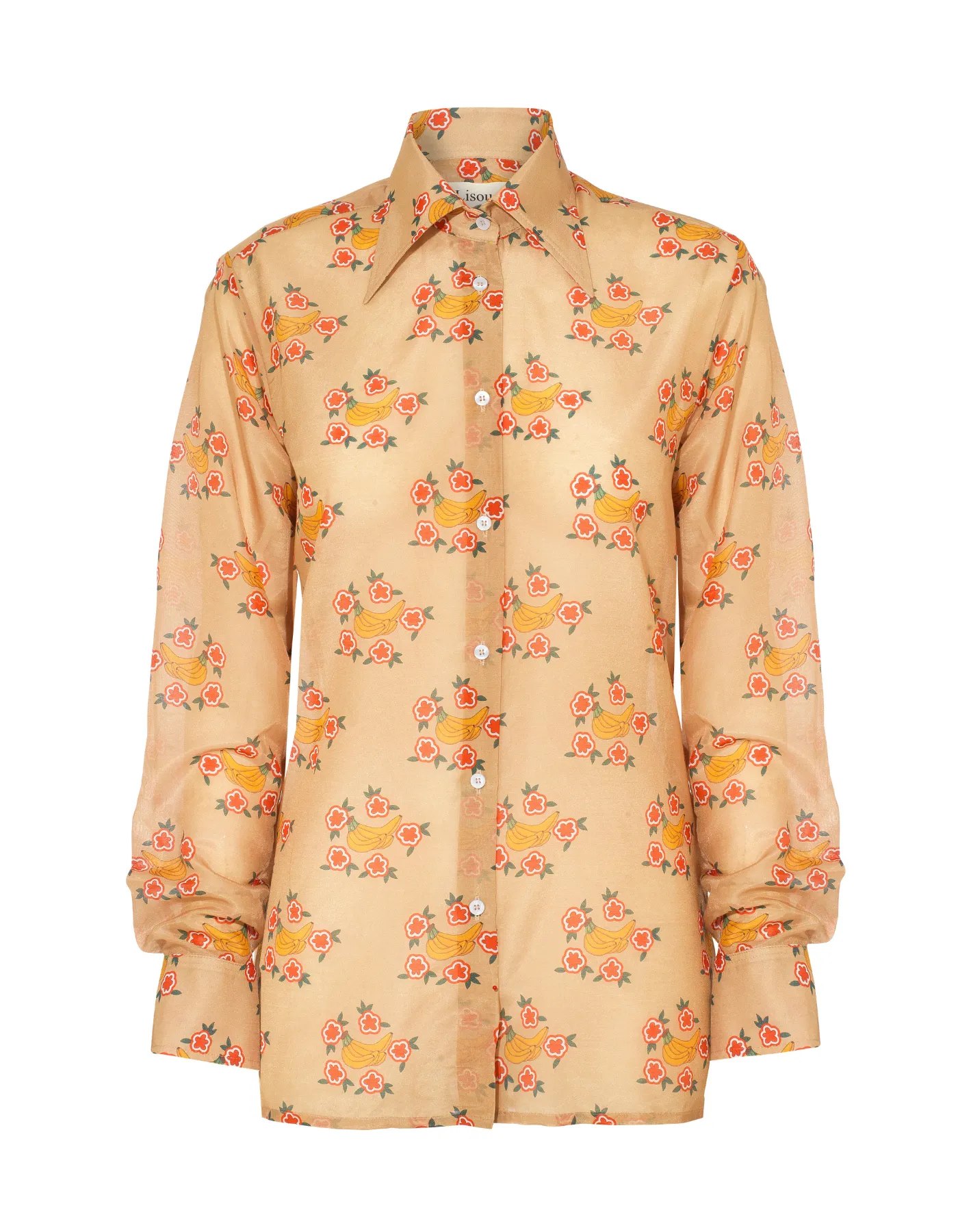 Cher Caramel Banana Print Silk Twill Shirt
