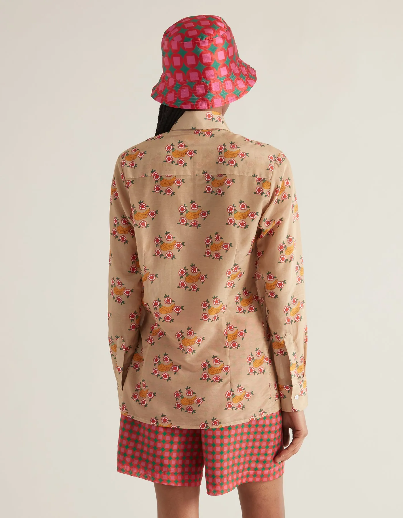 Cher Caramel Banana Print Silk Twill Shirt