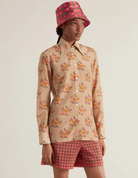 Cher Caramel Banana Print Silk Twill Shirt