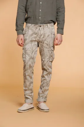 Chile pantalone cargo uomo in twill di cotone stampa foglie extra slim